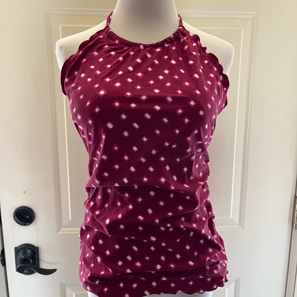 New Ann Taylor LOFT Tankini Halter Top Maroon with Ruffle Details Sz XL